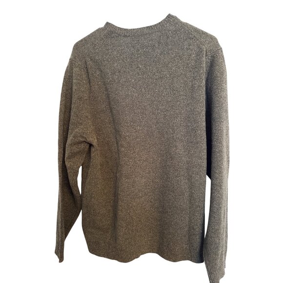 Eddie Bauer Mens Green Sweater L Crewneck Lambswool Pullover Warm Soft FLAW - Picture 2 of 8